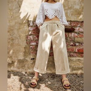Free People Cream Button-Up Wide Leg Pants